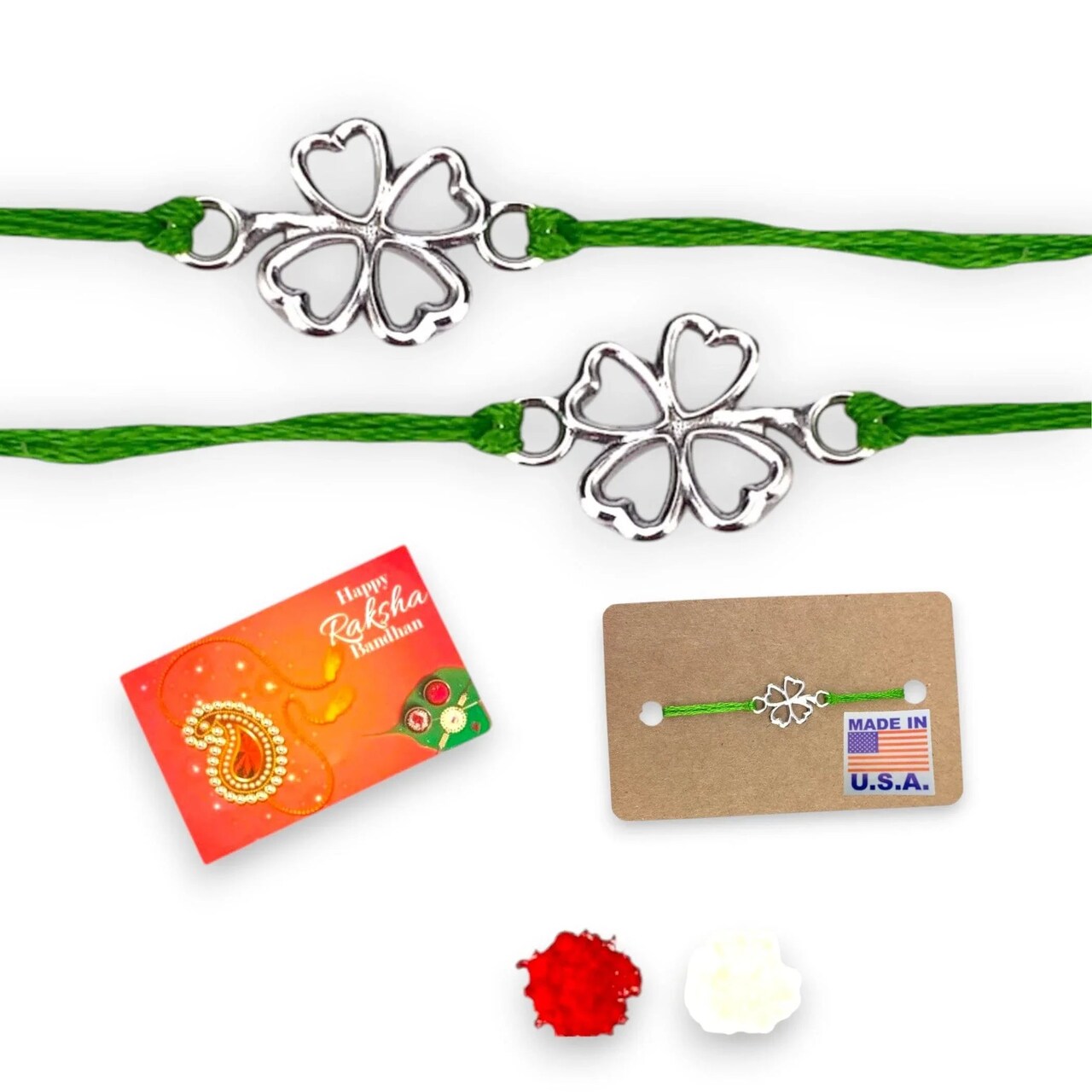 2CT Clover Leaf Charm Rakhi for Brother, Bhai Dooj, Clover, Rakhi for Sister, Clover Leaf Rakhi, Bhai Beej, Rakhri